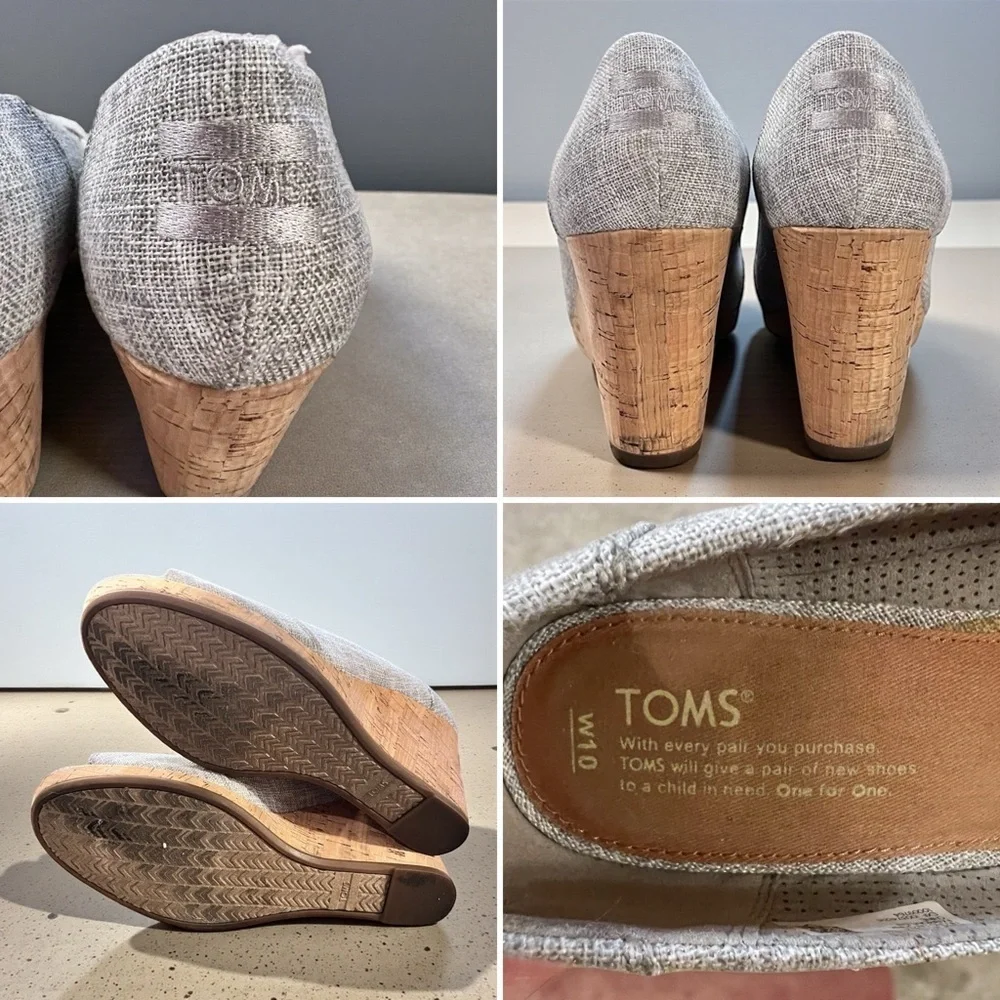 Toms Women's 10W Wedges - Light Gray and Cork